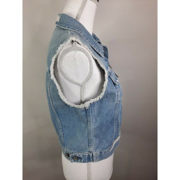 BIG STAR Distressed Raw Hem Blue Jean Denim Vest M - Picture 7 of 9
